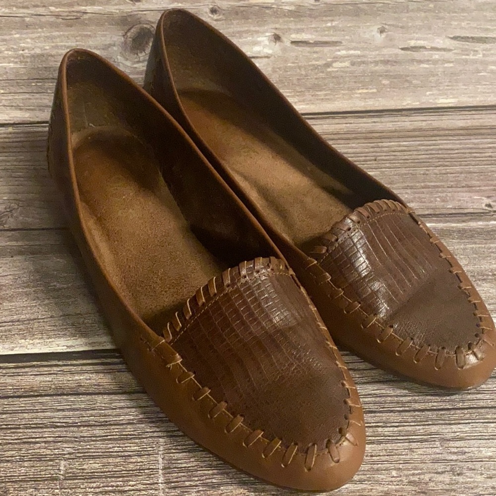 Vintage 9west brown leather flats size 8.5 N